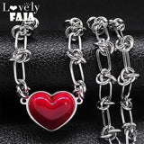 Punk Love Red Heart Pendant Necklace Women Stainless Steel Hip Hop
