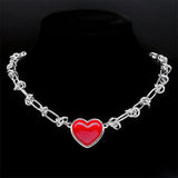 Punk Love Red Heart Pendant Necklace Women Stainless Steel Hip Hop