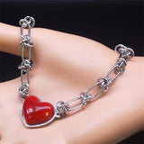 Punk Love Red Heart Pendant Necklace Women Stainless Steel Hip Hop