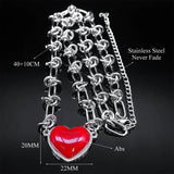 Punk Love Red Heart Pendant Necklace Women Stainless Steel Hip Hop