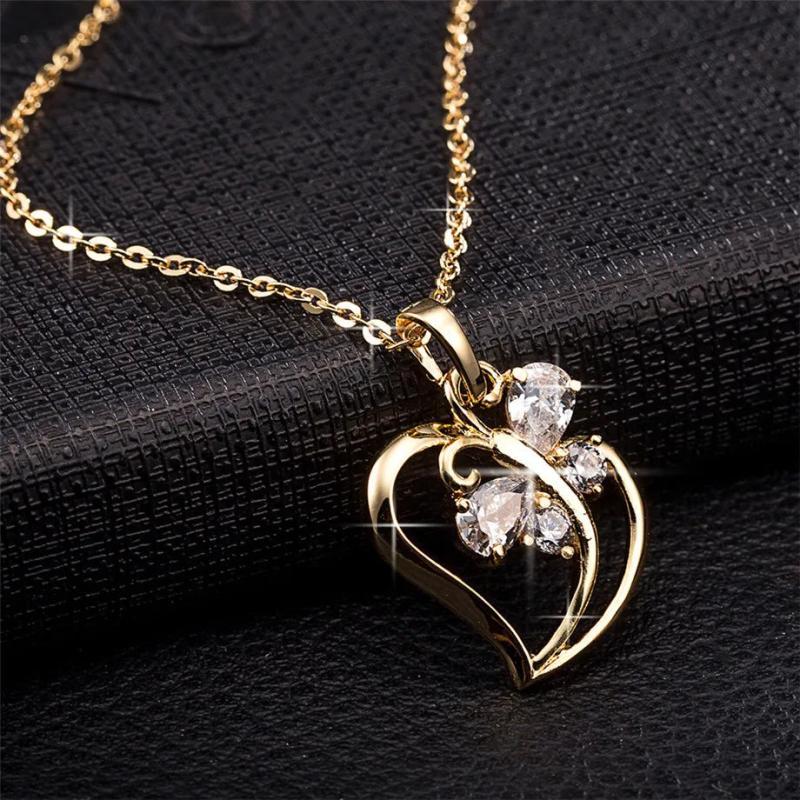 Butterfly Heart Necklace Pendant Female Neck Chain Jewelry