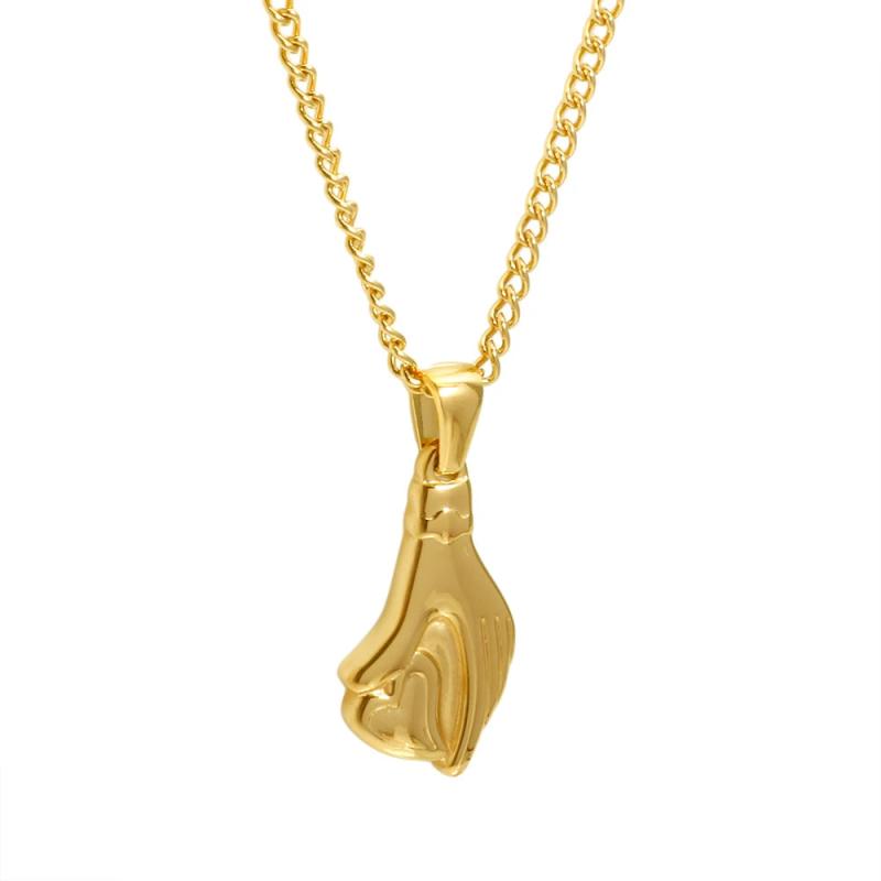 Stainless Steel Heart Palm Pendant Necklace