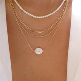Vintage Pearl Necklace Multi-layer Chain Choker Jewelry
