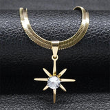 Crystal Star Pendant Necklace Women Stainless Steel Snake Chain Clavicle Jewelry