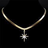 Crystal Star Pendant Necklace Women Stainless Steel Snake Chain Clavicle Jewelry