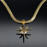 Crystal Star Pendant Necklace Women Stainless Steel Snake Chain Clavicle Jewelry