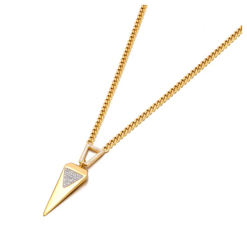 Stainless Steel Rhinestone Triangle Pendant Necklace Women Jewelry