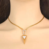 Stainless Steel Rhinestone Triangle Pendant Necklace Women Jewelry