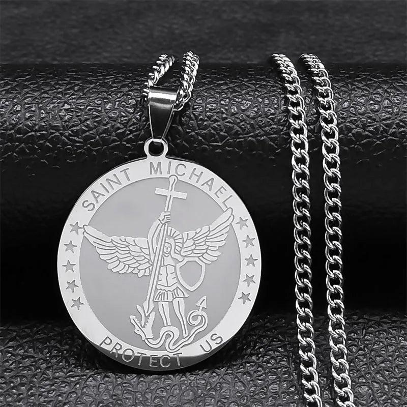 St. Michael Protect Us Pendant Necklace Archangel Long Necklaces
