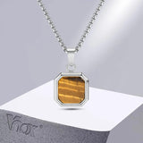 Geometric Stone Pendant Necklace, Stainless Steel Collar