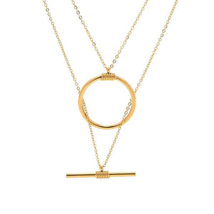 Arrival Stainless Steel Ring Bar 18K Plated Double Layer Necklace