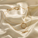 Arrival Stainless Steel Ring Bar 18K Plated Double Layer Necklace