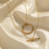 Arrival Stainless Steel Ring Bar 18K Plated Double Layer Necklace