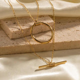 Arrival Stainless Steel Ring Bar 18K Plated Double Layer Necklace