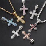 Hip Hop Iced Out CZ Cross Pendant Necklace Stainless Steel Chain