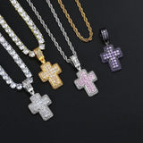 Hip Hop Iced Out CZ Cross Pendant Necklace Stainless Steel Chain