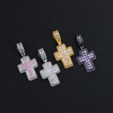 Hip Hop Iced Out CZ Cross Pendant Necklace Stainless Steel Chain