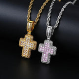 Hip Hop Iced Out CZ Cross Pendant Necklace Stainless Steel Chain