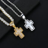 Hip Hop Iced Out CZ Cross Pendant Necklace Stainless Steel Chain