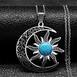 Vintage Moon & Sun Pendant Necklaces Stainless Steel Crescent Moon Necklace