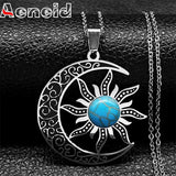 Vintage Moon & Sun Pendant Necklaces Stainless Steel Crescent Moon Necklace