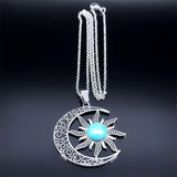Vintage Moon & Sun Pendant Necklaces Stainless Steel Crescent Moon Necklace