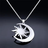 Vintage Moon & Sun Pendant Necklaces Stainless Steel Crescent Moon Necklace