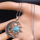 Vintage Moon & Sun Pendant Necklaces Stainless Steel Crescent Moon Necklace