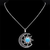 Vintage Moon & Sun Pendant Necklaces Stainless Steel Crescent Moon Necklace
