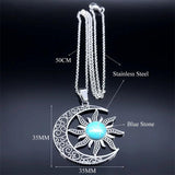 Vintage Moon & Sun Pendant Necklaces Stainless Steel Crescent Moon Necklace
