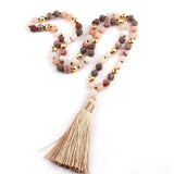 Leopard Stripe Stone Beads Tassel Necklace