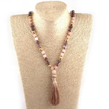 Leopard Stripe Stone Beads Tassel Necklace