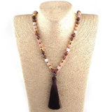 Leopard Stripe Stone Beads Tassel Necklace