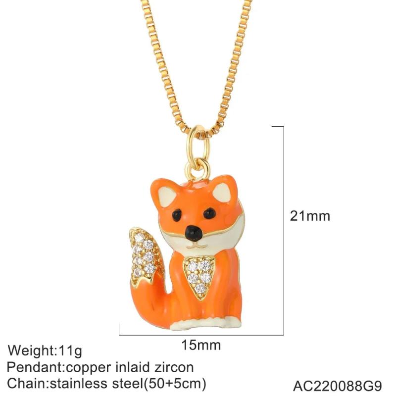 Fox Heart Necklace Evil Eye Collar Stainless Steel Moon Sun Pendant