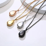Water Tear Drop Pendant Necklace Stainless Steel Collar for Women Men