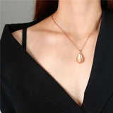 Water Tear Drop Pendant Necklace Stainless Steel Collar for Women Men