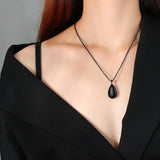 Water Tear Drop Pendant Necklace Stainless Steel Collar for Women Men