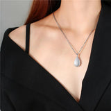 Water Tear Drop Pendant Necklace Stainless Steel Collar for Women Men