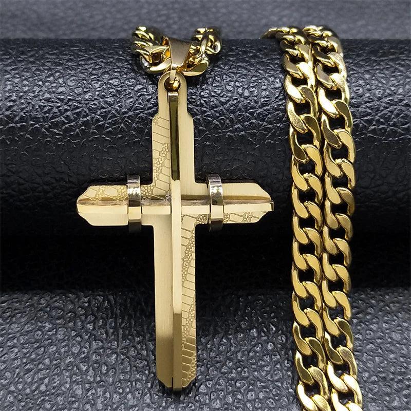 Stainless Steel Cross Crucifix Long Necklace Christian Biker Jewelry