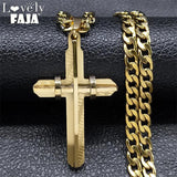 Stainless Steel Cross Crucifix Long Necklace Christian Biker Jewelry