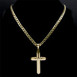 Stainless Steel Cross Crucifix Long Necklace Christian Biker Jewelry