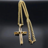 Stainless Steel Cross Crucifix Long Necklace Christian Biker Jewelry