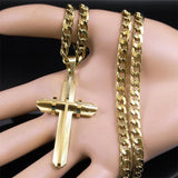 Stainless Steel Cross Crucifix Long Necklace Christian Biker Jewelry