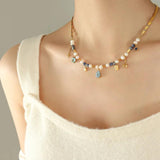 French Style Necklace Freshwater Pearl Stainless Steel Collar Chain