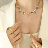 French Style Necklace Freshwater Pearl Stainless Steel Collar Chain