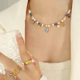 French Style Necklace Freshwater Pearl Stainless Steel Collar Chain