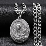 Virgin Mary Baby Medallion Necklace Men Stainless Steel Pendant