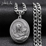 Virgin Mary Baby Medallion Necklace Men Stainless Steel Pendant