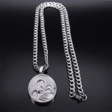 Virgin Mary Baby Medallion Necklace Men Stainless Steel Pendant