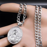 Virgin Mary Baby Medallion Necklace Men Stainless Steel Pendant
